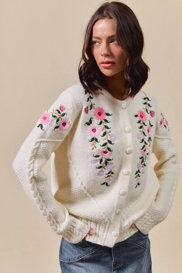 SO ME Floral Embroidered Coquette Sweater Cardigan | Cardigans Daverri Fashions