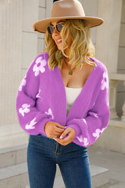 Purple Angel Wings Floral Open Front Fuzzy Cardigan | Cardigans Daverri Fashions