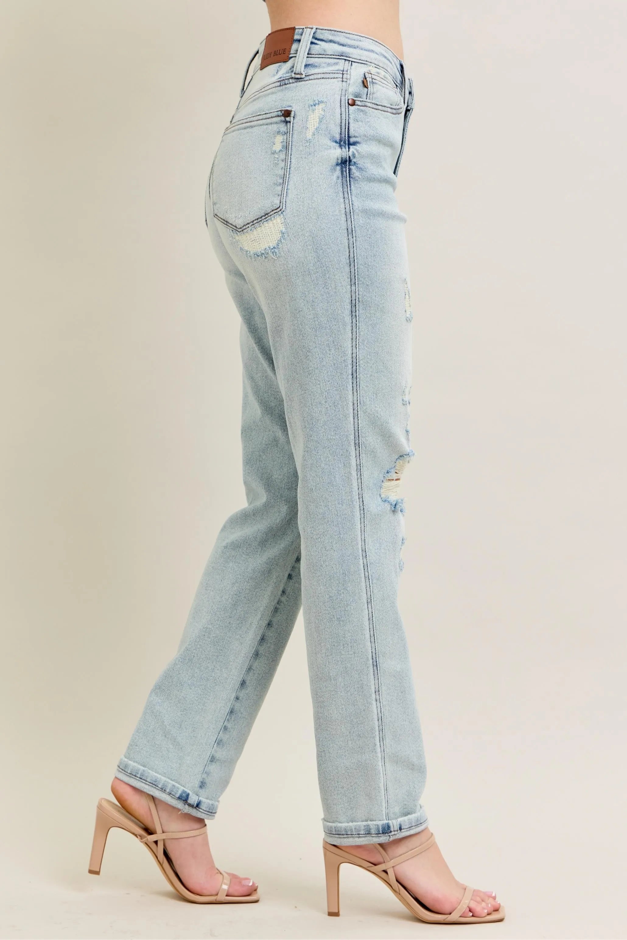 Judy Blue Full Size Mr Repair Stitch Detail Destroy Single Cuff Bf Jeans Plus Size | Jeans Daverri Fashions