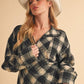 Aemi + Co Slit Plaid Half Zip Drop Shoulder Top