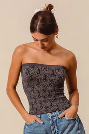 SO ME Jacquard Floral Two Tone Seamless Tube Top | Tops Daverri Fashions