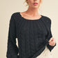 Aemi + Co Cable-Knit Openwork Round Neck Sweater Black Sweaters