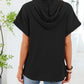 Daverri casual waffle knit button detail black ribbed hooded top