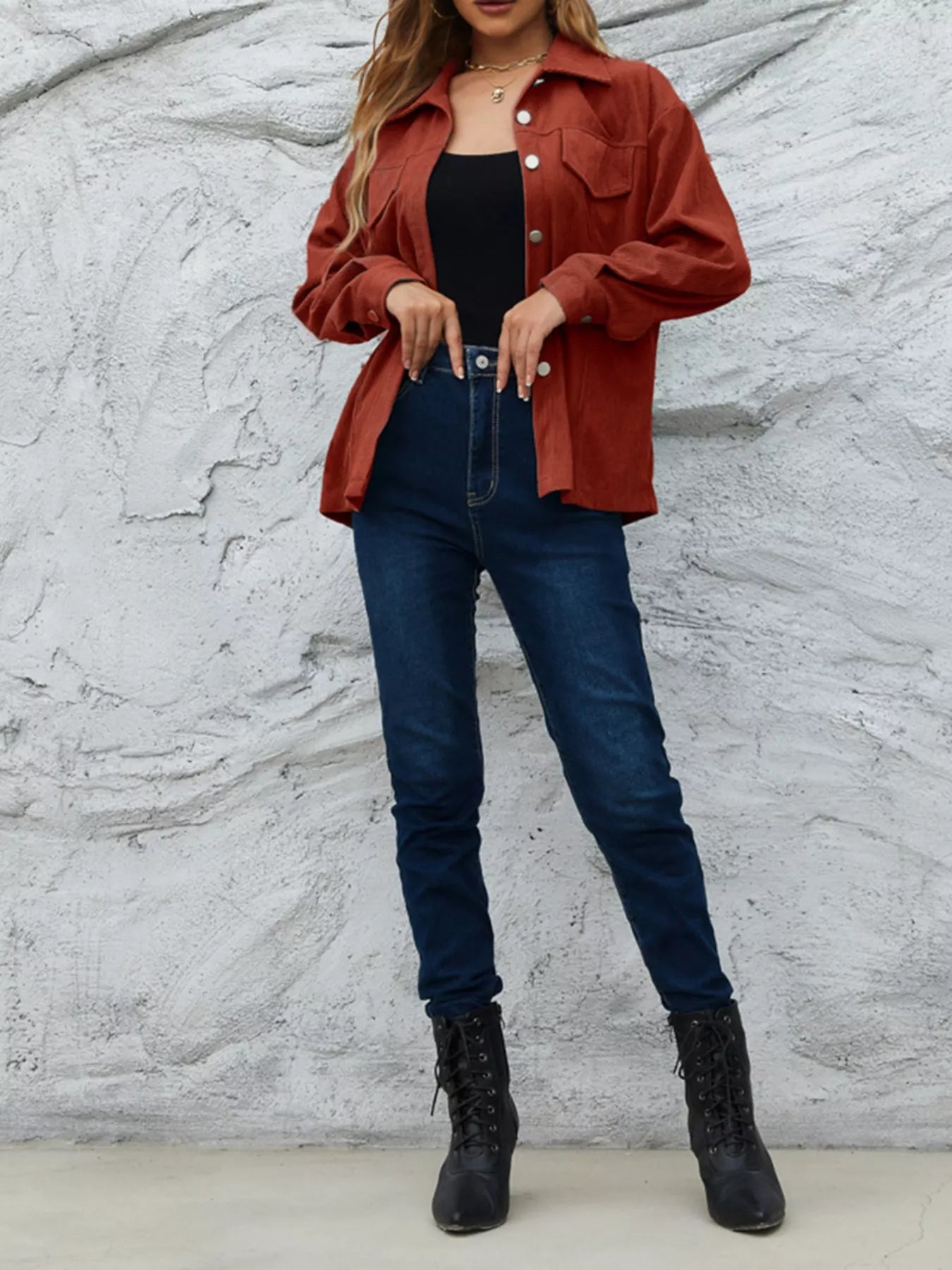 Corduroy Button-Down Shacket | Shackets Daverri Fashions