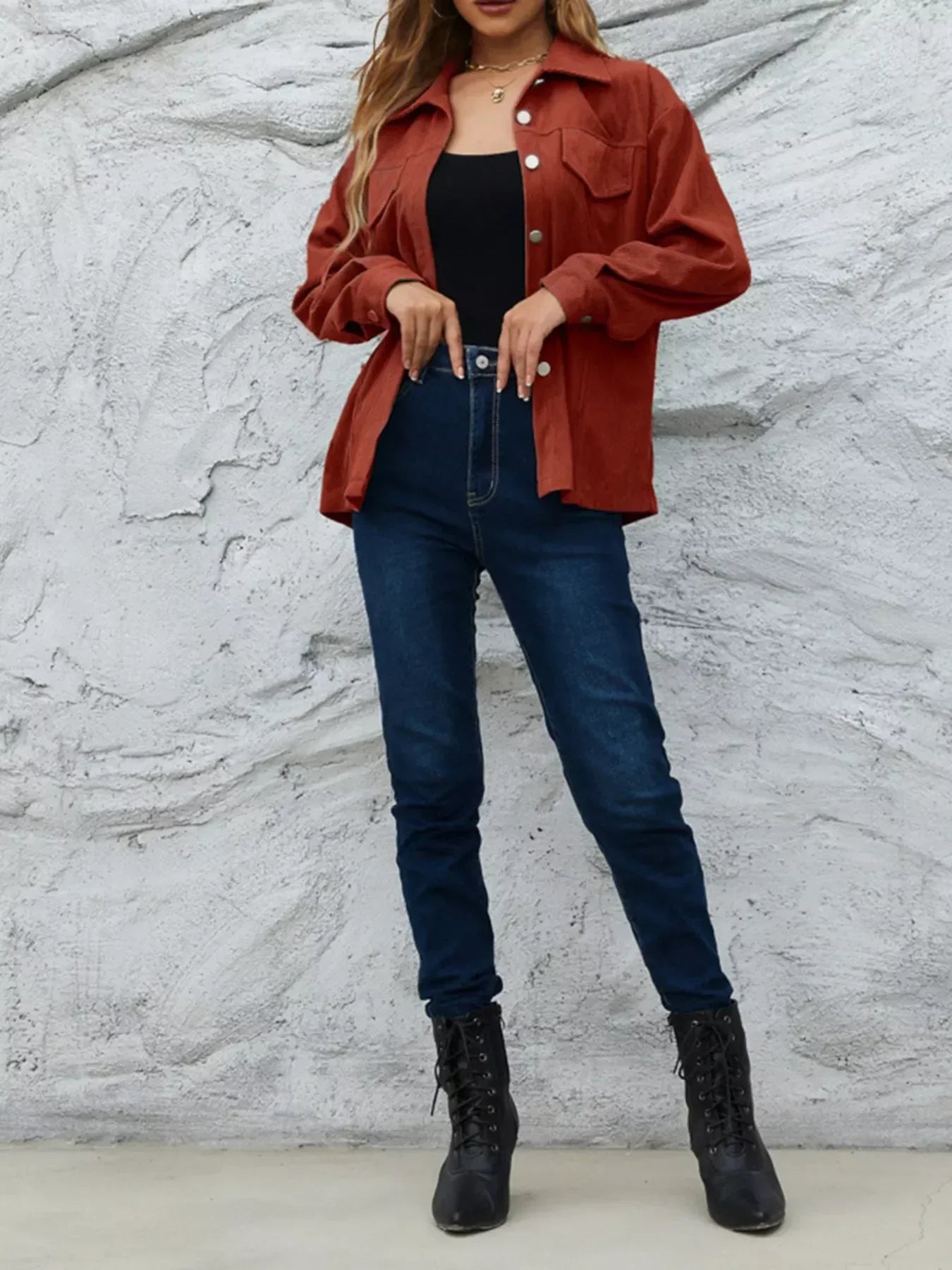 Corduroy Button-Down Shacket - DAVERRI FASHIONS