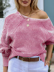 Striped Boat Neck Casual Sweater | Sweaters Daverri Fashions