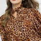 Umgee Full Size Leopard Print Ruffle Neck Blouse Plus Size Blouses