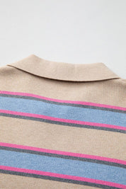 Beige striped cotton polo shirt with pink and blue accents
