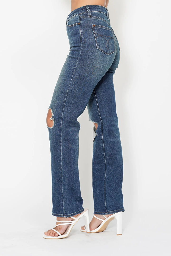 Judy Blue Full Size Hw Ripped Knee Dad Jeans Plus Size | Jeans Daverri Fashions