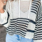 Contrast Striped Crochet Long Sleeve Knit Cover Up - DAVERRI FASHIONS