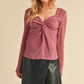 Aemi + Co Twisted Sweetheart Neck Long Sleeve Blouse Blouses