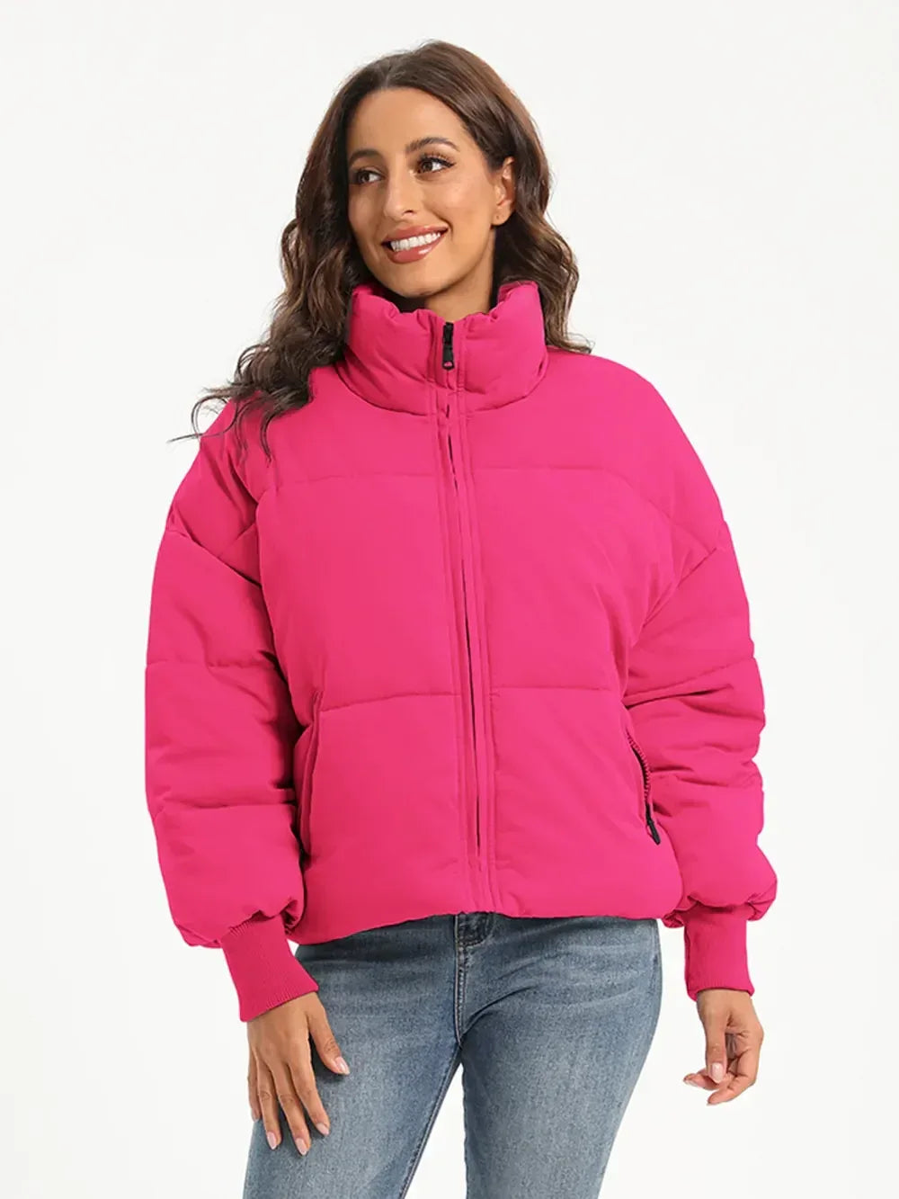 Zip Up Turtleneck Long Sleeve Puffer Jacket - DAVERRI FASHIONS