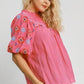 Umgee Full Size Embroidered Puff Sleeve Mock Neck Top Plus Size Tops