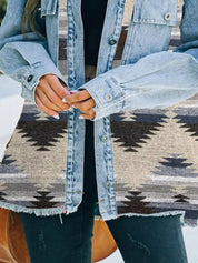 Printed Botton Down Long Sleeve Denim Jacket | Denim Jackets Daverri Fashions