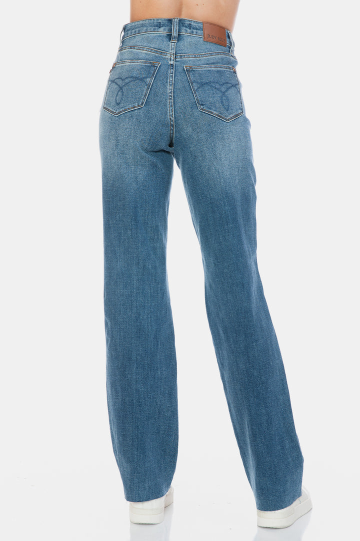 Judy Blue Tummy Control Cut Raw Hem Straight Jeans Bottoms