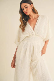 MABLE Fluffy Deep V Neck Wide Leg Jumpsuit | Jumpsuits Daverri Fashions
