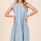 Lime N Chili light blue pleated sleeveless midi dress with pintuck details