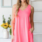 Heimish Full Size V-Neck Mini Tank Dress with Pockets Neon Pink Tank Dresses