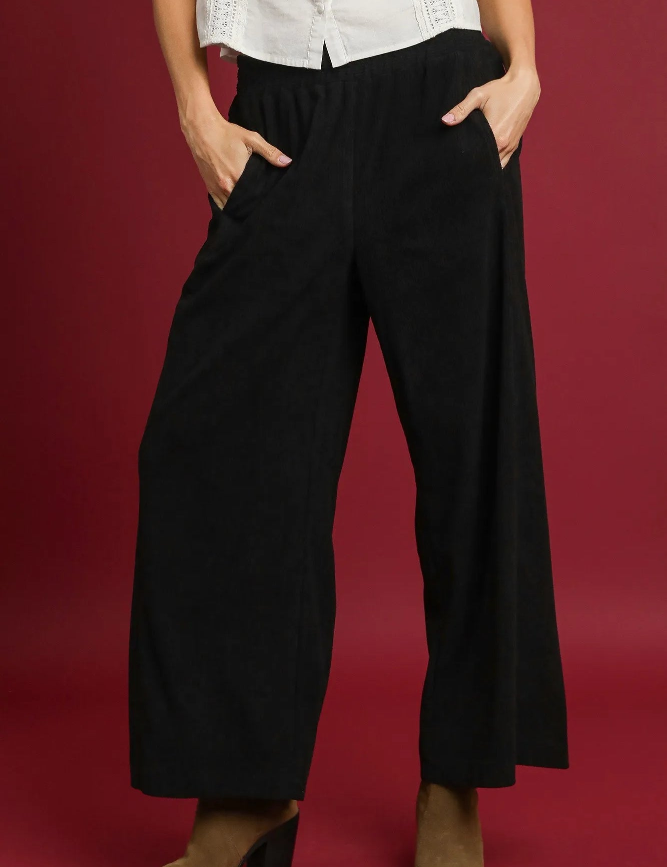 Black Umgee Wide-Leg Corduroy Pants | Daverri Fashions
