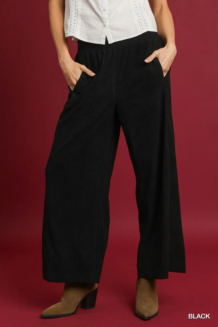 Umgee Wide-Leg Corduroy Pants Black
