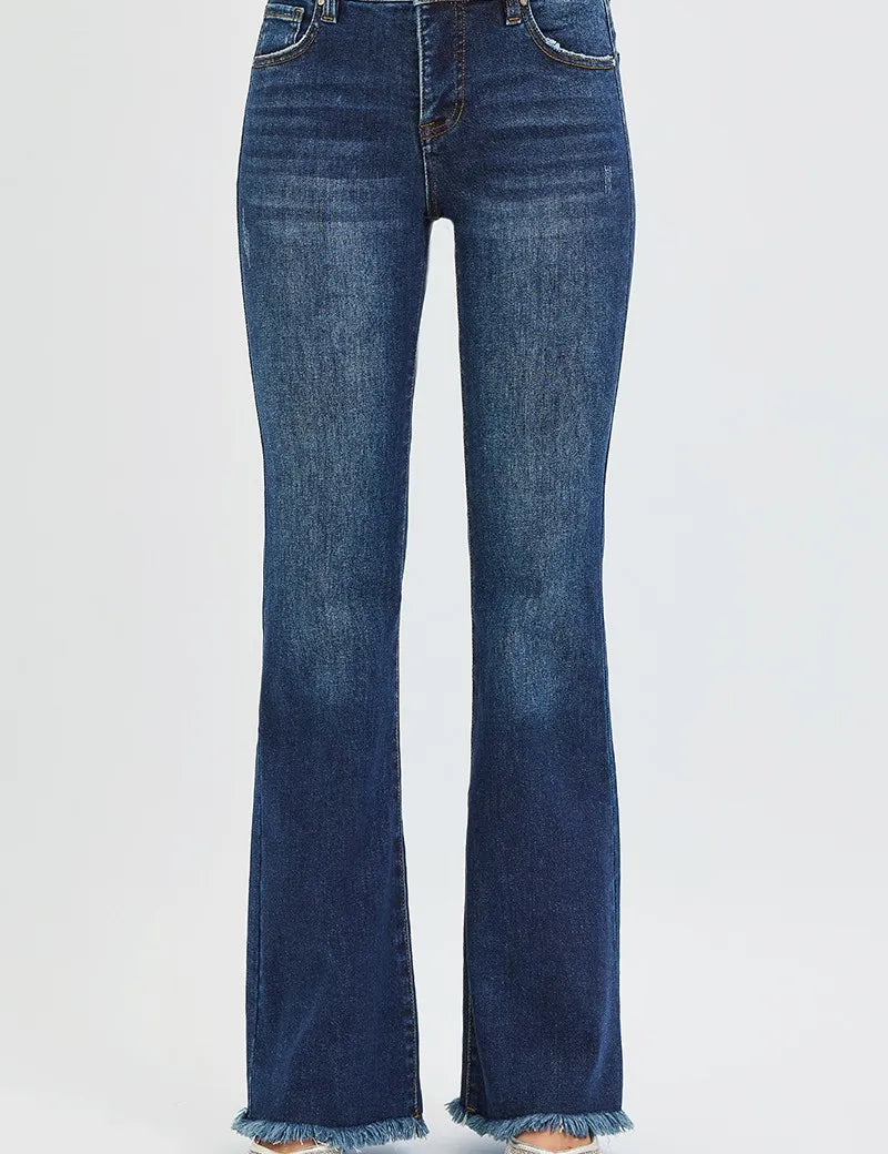 DARK RISEN Full Size Tummy Control Mid Rise Flare Jeans Plus Size | Daverri Fashions