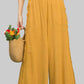 Umgee mustard-yellow linen wide-leg pants with frayed ruffled side trim