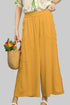 Umgee mustard-yellow linen wide-leg pants with frayed ruffled side trim