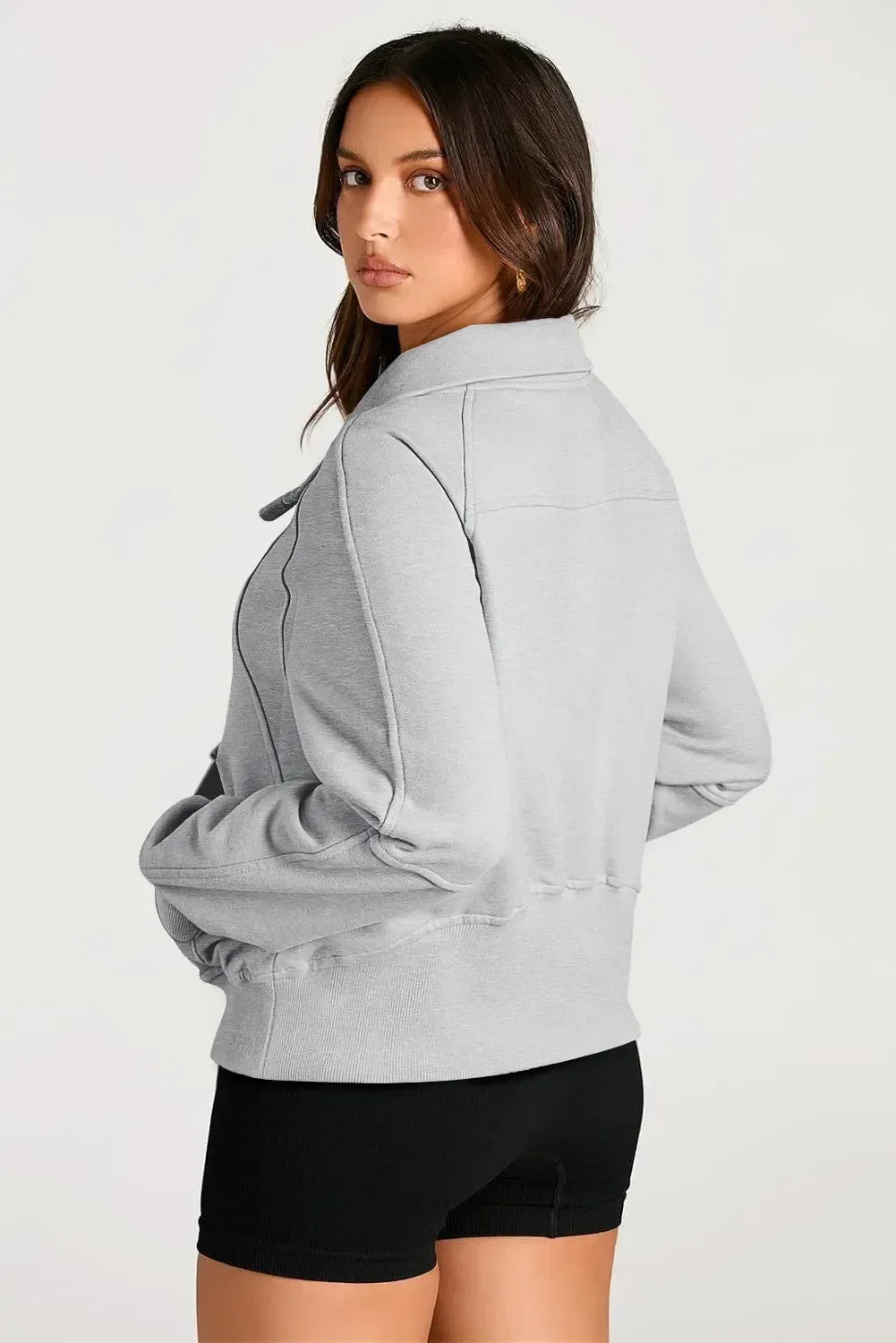Daverri Fashions Half Zip Long Sleeve Sweatshirt - DAVERRI FASHIONS