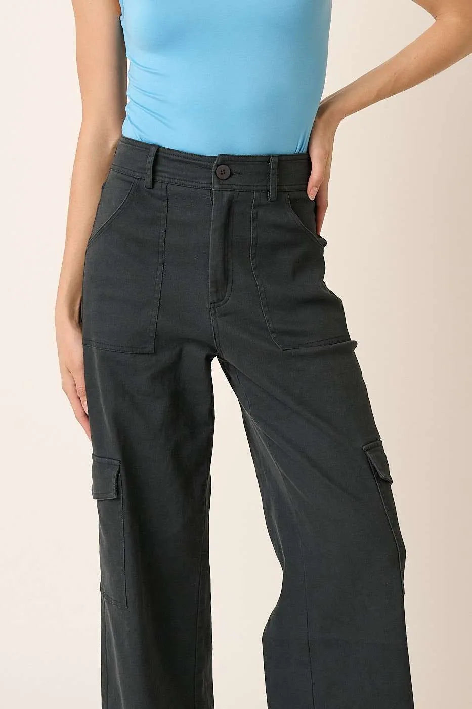 Mittoshop wide leg high waist dark gray cargo pants with large side pockets