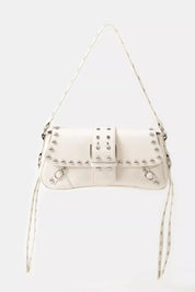 IV one size Fame Glossy Faux Leather Rivet Trim Shoulder Bag | Habdbags Daverri Fashions