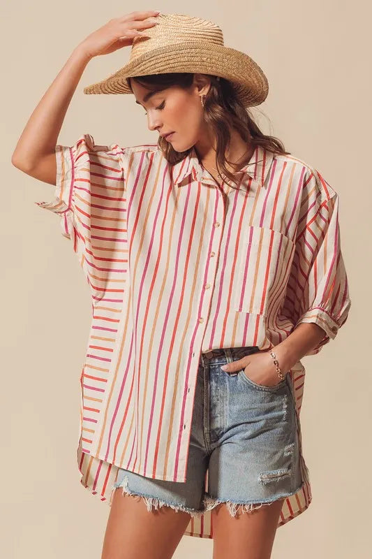 SO ME Multicolored Stripe Button Down Shirt