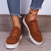 Lace-Up Suedette Flat Sneakers | Sneakers Daverri Fashions