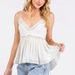 Mittoshop crisscross back lace V-neck cami with white embroidery peplum