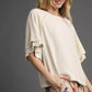 Umgee Linen Scallop Sleeve Boho Top in cream with ruffled three-quarter sleeves