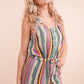 VERY J Crochet Multi Color Striped Casual Summer Romper Rompers
