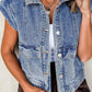 Button Up Cap Sleeve Denim Jacket - DAVERRI FASHIONS