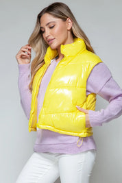 Snobbish Zip Up Turtleneck Shiny Quilted Vest | Vest jackets Daverri Fashions