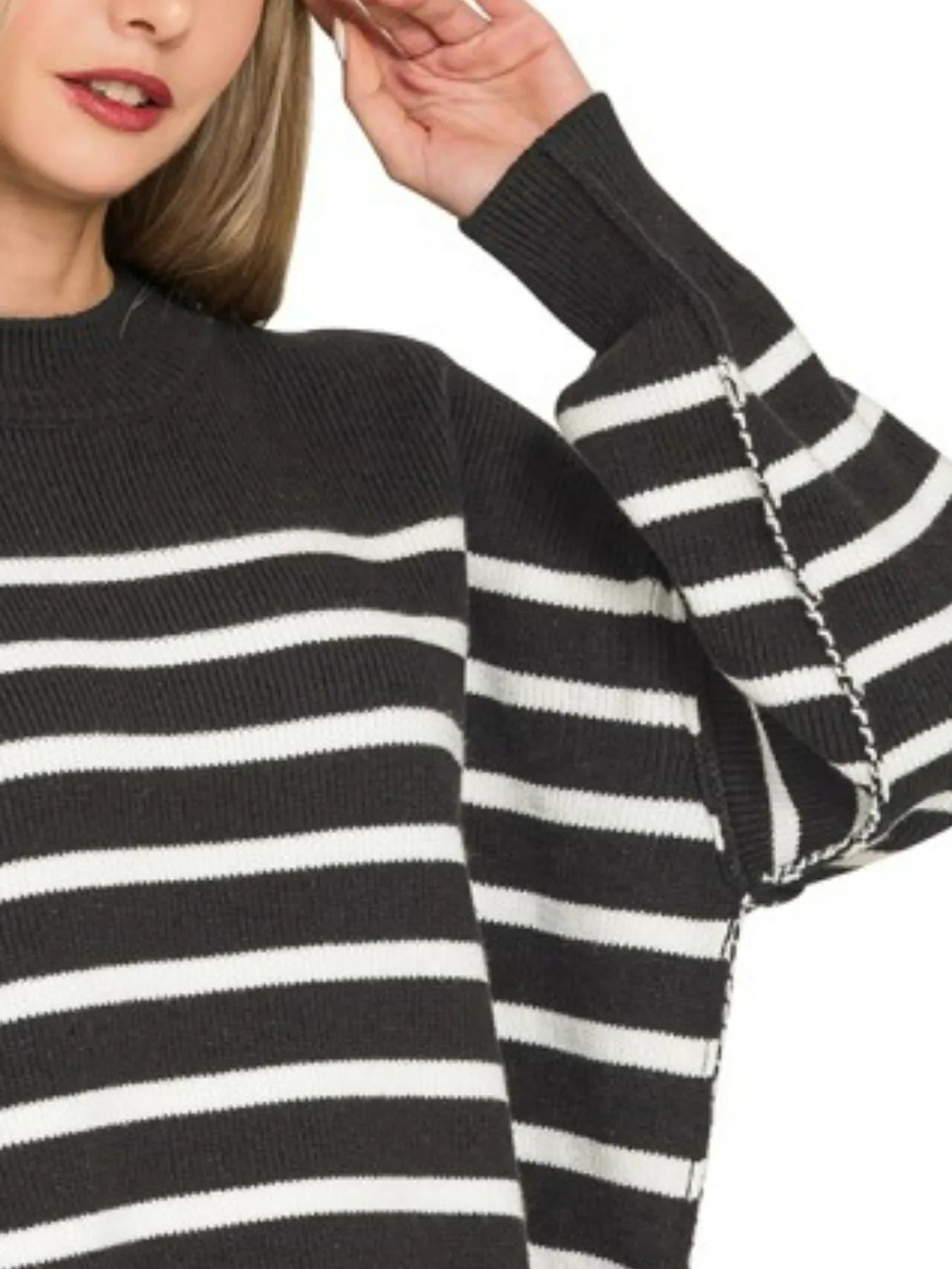 Zenana Exposed Seam Striped Oversized Sweater Sweaters