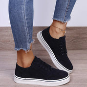 Lace-Up Suedette Flat Sneakers | Sneakers Daverri Fashions