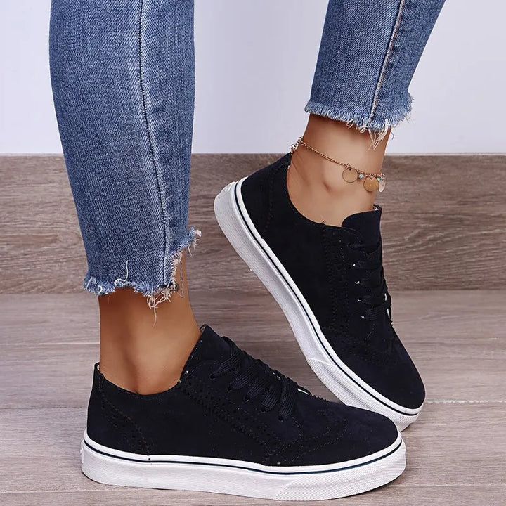 Lace-Up Suedette Flat Sneakers | Sneakers Daverri Fashions