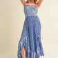 Aemi + Co Blue Ditsy Floral Ruffled Hem Maxi Cami Dress Cami Dresses