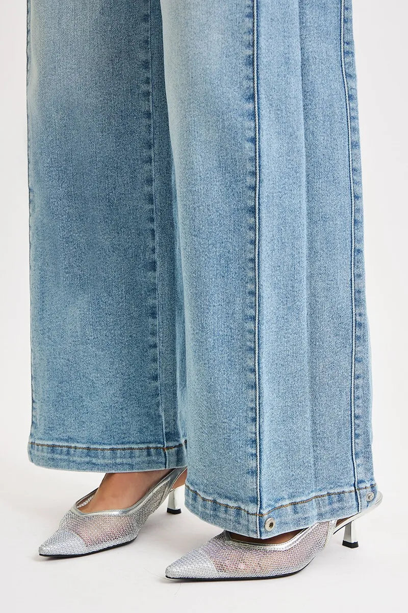 RISEN Mid Rise Wide Barrel Transferable Leg Snap Jeans | Jeans Daverri Fashions