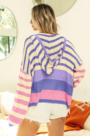 BiBi Striped Color Block Hooded Knit Top Knit Tops