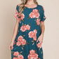 BOMBOM Floral Round Neck Short Tee Dress with Pockets French Blue