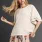 Umgee Linen Scallop Sleeve Boho Top in beige with ruffled short sleeves
