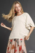 Umgee Linen Scallop Sleeve Boho Top in beige with ruffled short sleeves
