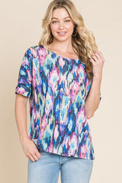 Royal Blue BOMBOM Lightweight Contrast Round Neck Short Sleeve T-Shirt | Daverri Fashions