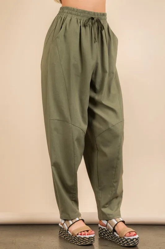 VERY J Olive Solid Barrel Comfy Woven Pants Pants