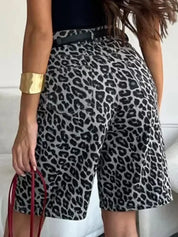 Leopard Print High-Waisted Denim Shorts | Shorts Daverri Fashions