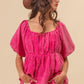 BiBi Pleated Puff Sleeve Washed Blouse Blouses